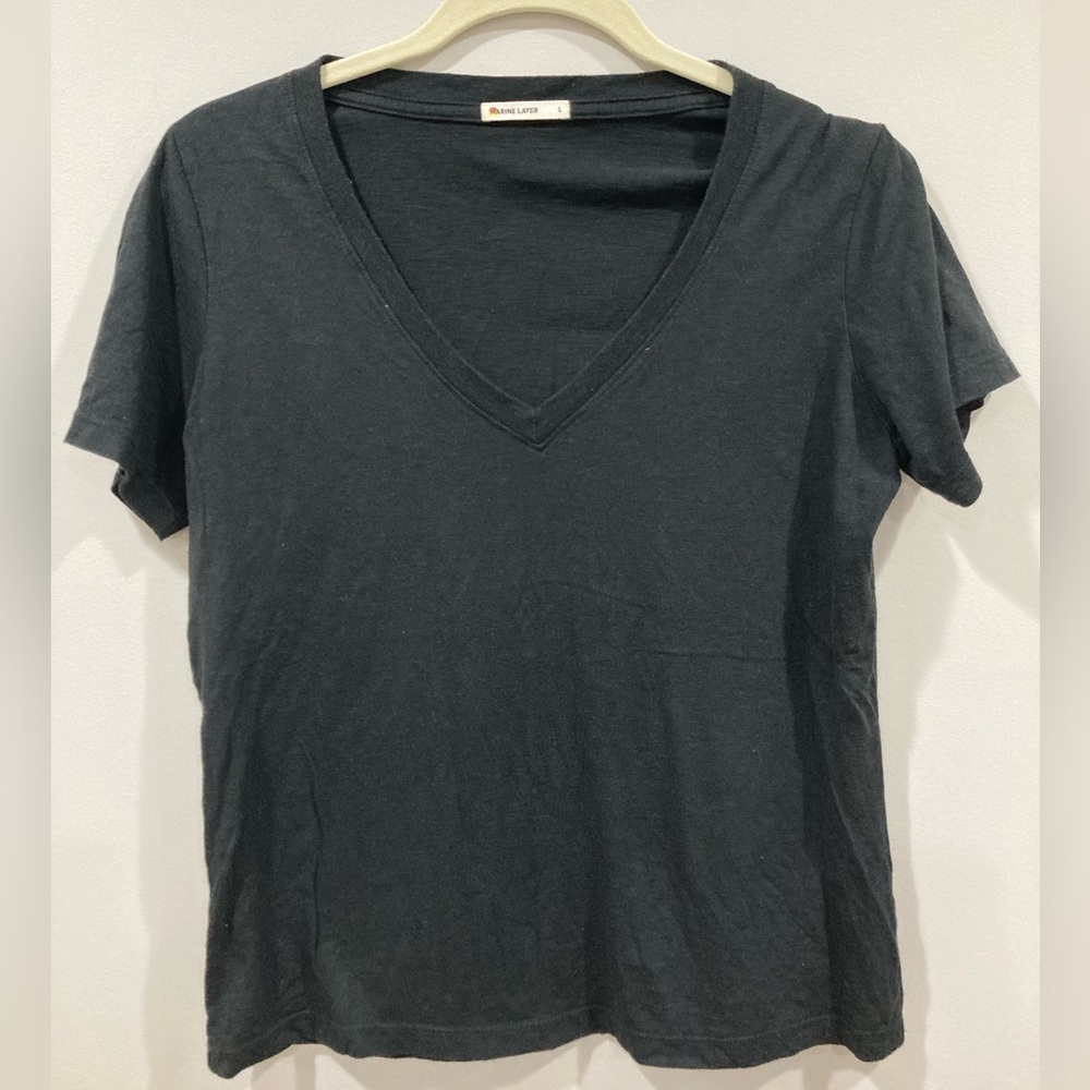Marine Layer Solid Black V-Neck Top Large